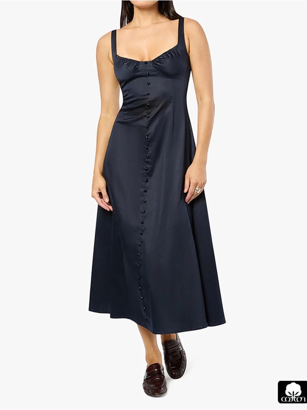 WeWoreWhat Ruched Cup Button Midi Dress in Navy